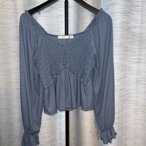 Women's Altar'd State Blue Smocked Blouse Long Sleeved